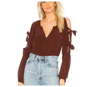 CHASER NWT Brick Tie Sleeve Top Size M 100% Silk Blouse V-Neck